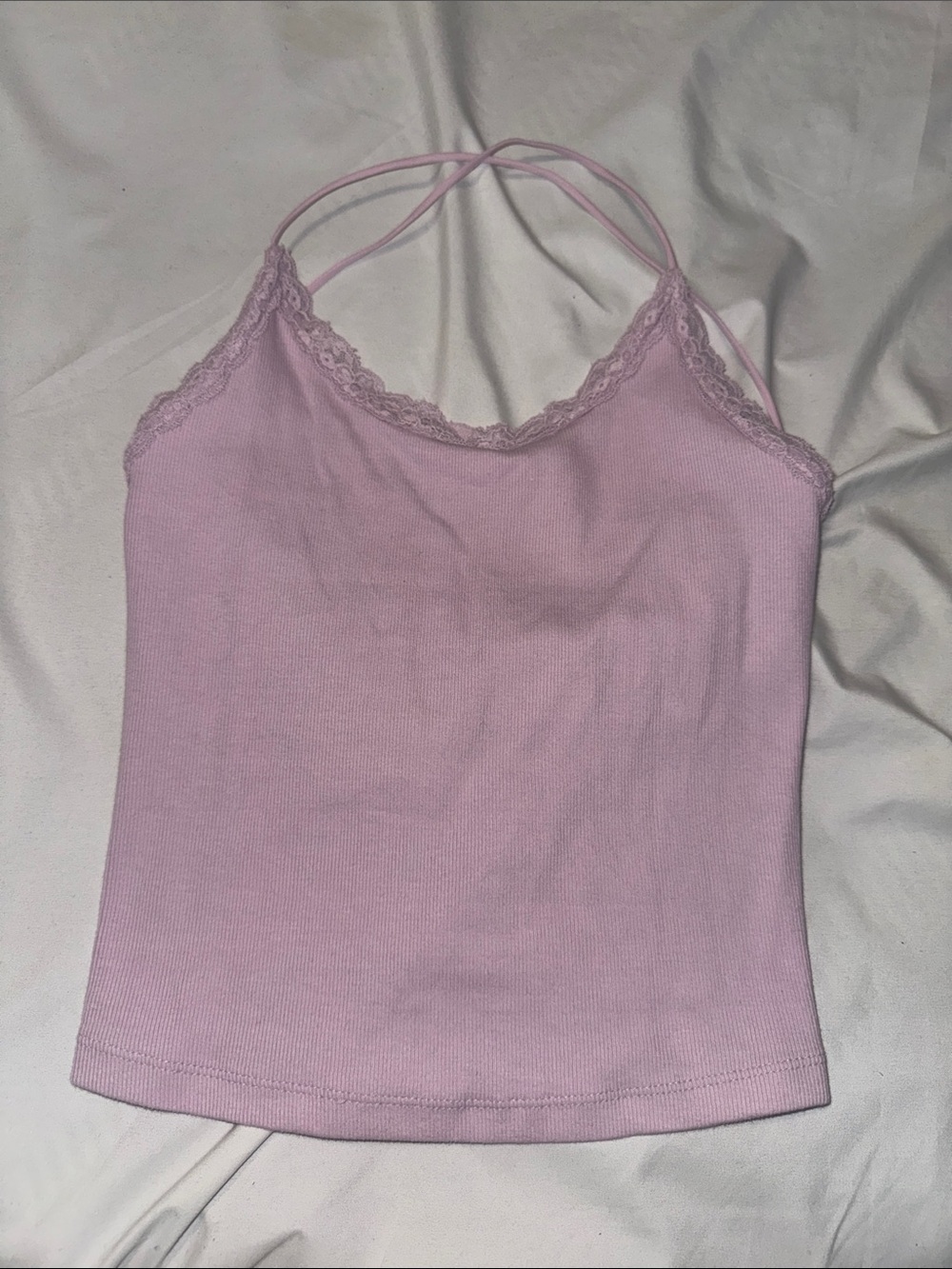 American Eagle Outfitters Light Pink Lace-Trim Strappy Cami